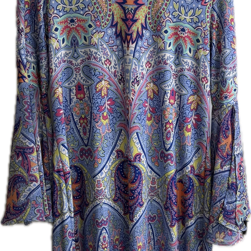 Paisley Print Long Sleeve Dress Tunic - Blue Multi